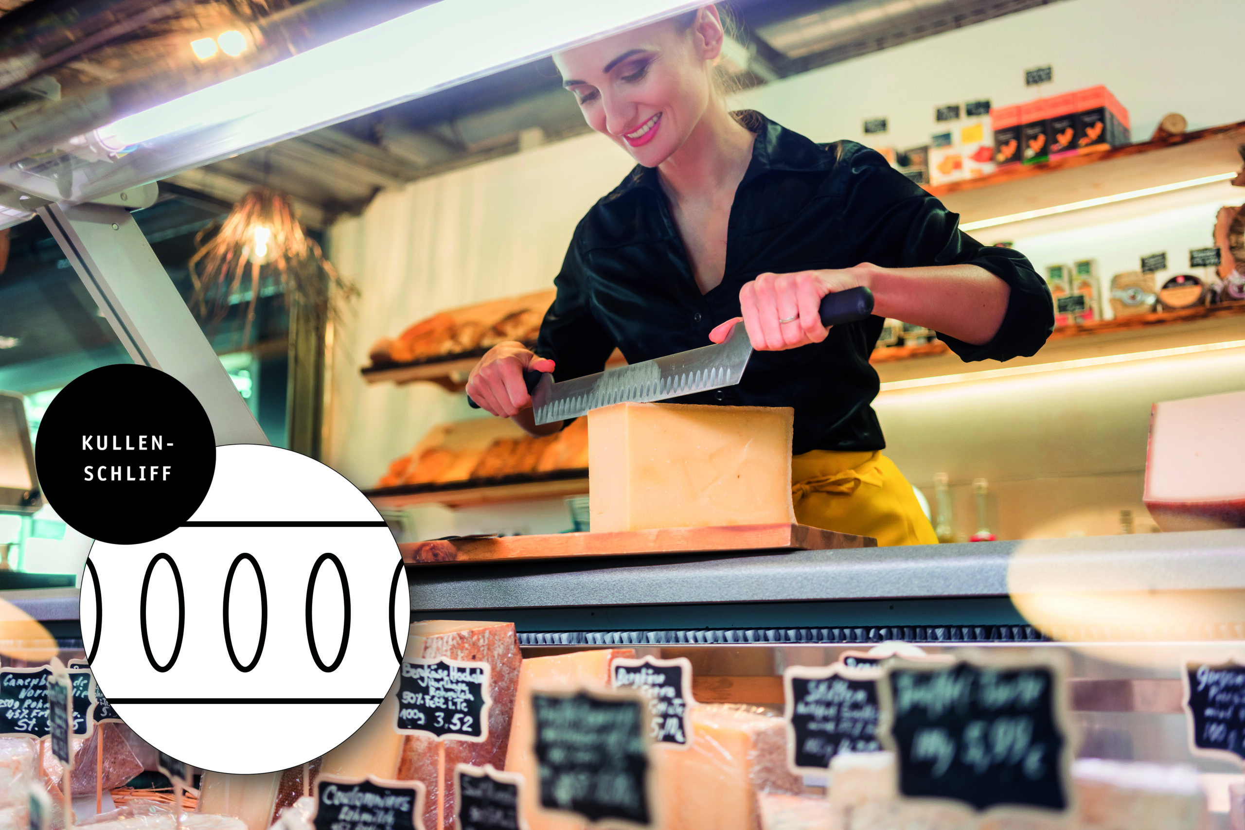 Käsemesser mit Kullenschliff