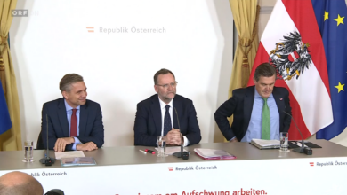 Bei der Präsentation des Entbürokratisierungspakets in Wien. Wirtschaftsminister Wolfgang Hattmannsdorfer (ÖVP), Infrastrukturminister Peter Hanke (SPÖ) und Staatssekretär Josef Schellhorn (NEOS) gaben einen Überblick über die im Ministerrat besprochenen Themen.Bild: Screen